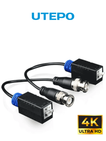 UTEPO UTP101PHD - Par de transceptores pasivos 4k (Video Baluns) 8MP con alcance de 4k hasta 160 metros en CVI, 4 megapíxeles hasta 200 metros, y 1080p hasta 250 metros. Incluyen 2 terminales Push para fácil conexión