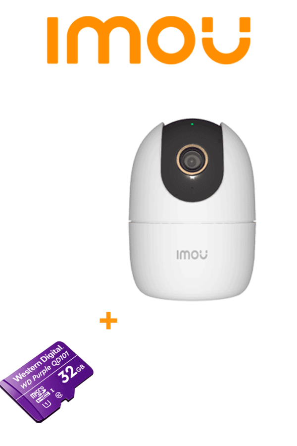 GRATIS MEMORIA 32GB IMOU Ranger 2 5MP (IPC-K2EN-5H2W) + WDD032G1P0C - Cámara IP Domo Motorizado WiFi de 5MP cuenta con IA, autotracking, audio bidireccional, sirena, micrófono, IR 10m, ranura MicroSD, detección de humanos y modo privacidad.
