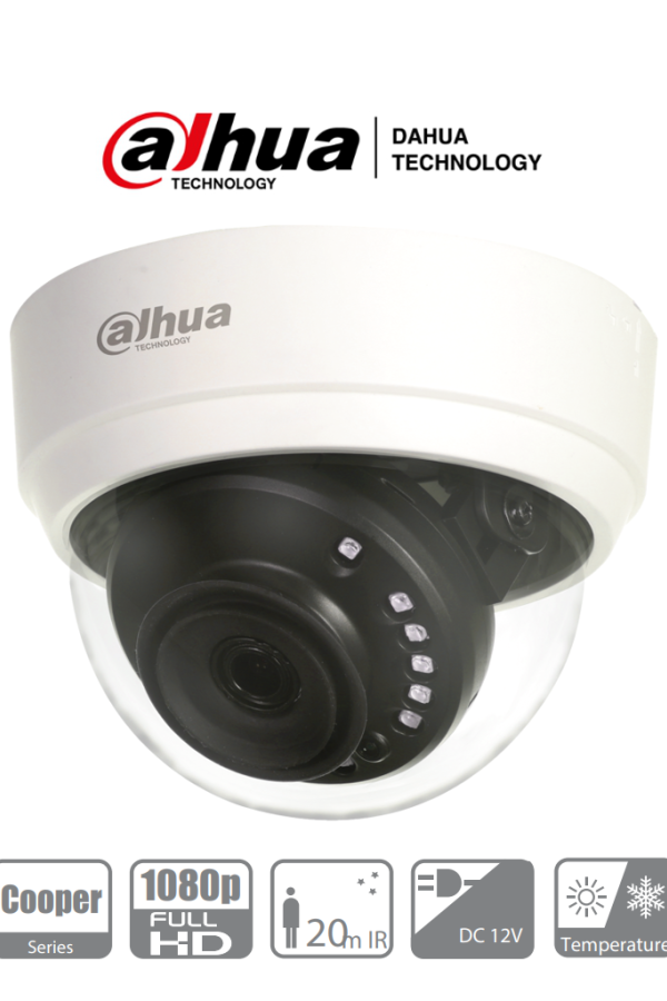 DAHUA HAC-D1A21N-0280B - Cámara Domo HDCVI 1080p/ 103 Grados de Apertura/ Lente de 2.8 mm/ IR 20 Mts/ Uso Interior/ TVI AHD Y CVBS/ 