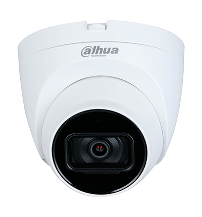 DAHUA HAC-HDW1200TQ-A-Cámara domo Dahua de 2 MP con lente de 2.8 mm, ángulo de 102 grados, IR de 40 m, micrófono integrado, instalación rápida, DWDR, IP67, y diseño en metal y policarbonato.