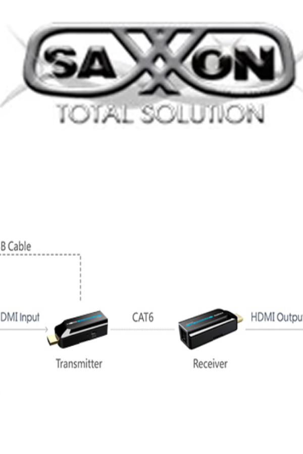 SAXXON LKV372S- Kit mini extensor HDMI/ Cable UTP recomendado CAT 6/ 6A/ 1080p / 50 Metros / Alimentacion MICRO USB / Compatible con HDCP 1.4 / PLUG & PLAY