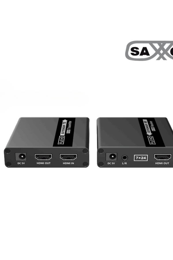 SAXXON LKV223 - Kit extensor de video HDMI/ Resolucion 1080P/ 60 Hz/ Hasta 70 metros con Cat6/ 6A/ 7 Cero latencia/ Loop HDMI/ Soporta HDR/ Infra rojo de 2 vías/ Salida de audio/