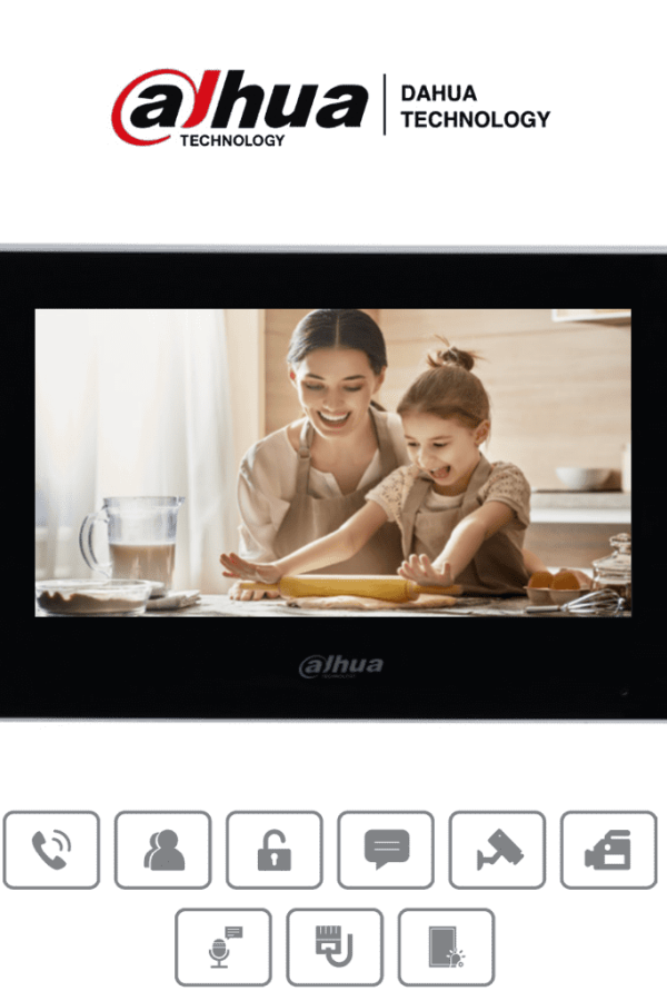 Soporta PoE estándar, hasta 4 cámaras de entrada y 4 monitores adicionales. Incluye modo No Molestar, 6 entradas/salidas de alarma, y compresión H.265