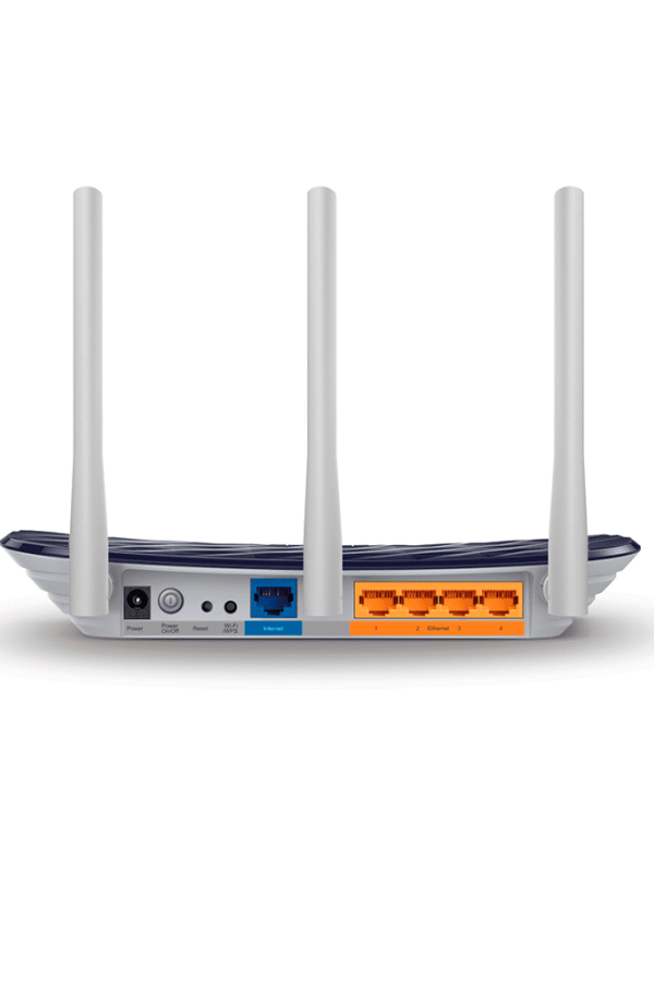 TP-LINK Archer C20 - Ruteador WiFi AC 733Mbps con 1 puerto WAN RJ45 Fast Ethernet, 4 puertos LAN RJ45 Fast Ethernet y 3 antenas fijas.