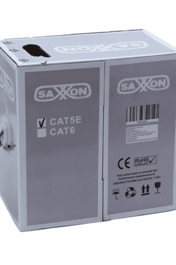 SAXXON OUTP5ECCA100G- Bobina de Cable UTP Cat5e/ 100 Metros/ CCA/ Color Gris/ Uso Interior/ Cert ISO9001/ UL 444/ RoSH/ ANSI/ TIA/ EI-568B