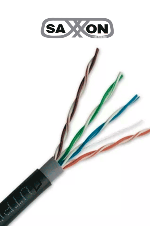 SAXXON OUTPCAT5ECOPEXT100 - Bobina de 100 Metros de Cable UTP Cat5e 100% Cobre/ Exterior con Doble Forro/ Color Negro/ Ideal para Cableado de Redes de Datos y Video/