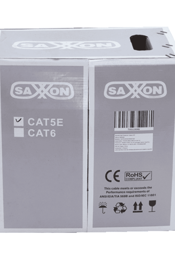SAXXON OUTPCAT5ECOPEXT100 - Bobina de 100 Metros de Cable UTP Cat5e 100% Cobre/ Exterior con Doble Forro/ Color Negro/ Ideal para Cableado de Redes de Datos y Video/