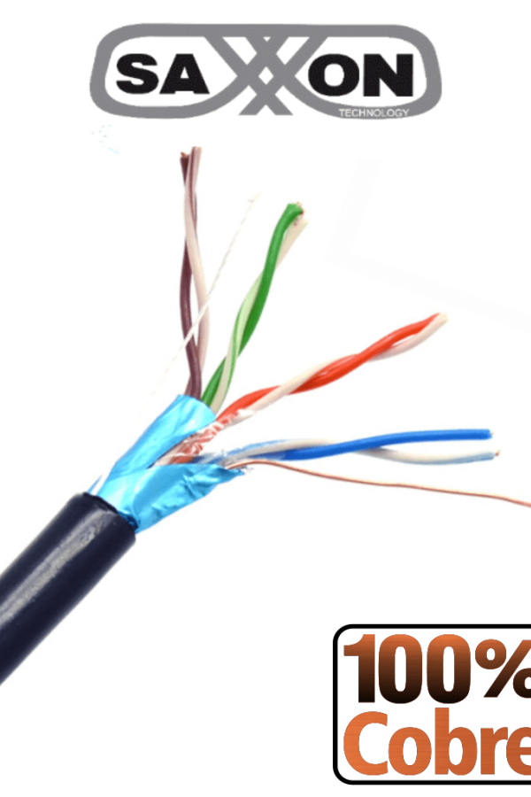 SAXXON OFTPCAT5ECOPE150N - Bobina de Cable FTP Cat5e 100% Cobre/ 150 Metros/ Blindado/ Color Negro/ Uso Exterior/ Ideal para Cableado de Redes de Datos y Video/ Cert ISO9001/ UL / RoSH/
