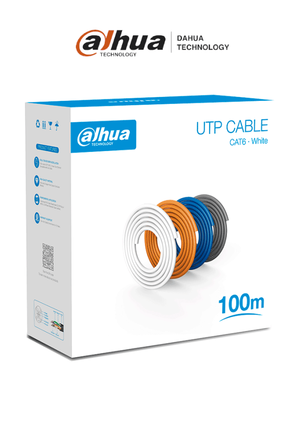 DAHUA PFM920I-6UN-C-100 - Bobina de 100 Mts de Cable UTP Cat6/ 100% Cobre/ Color Blanco/ Cubierta Retardante de Flama con Certificación CE CPR Eca/ Ideal para Video y Redes/