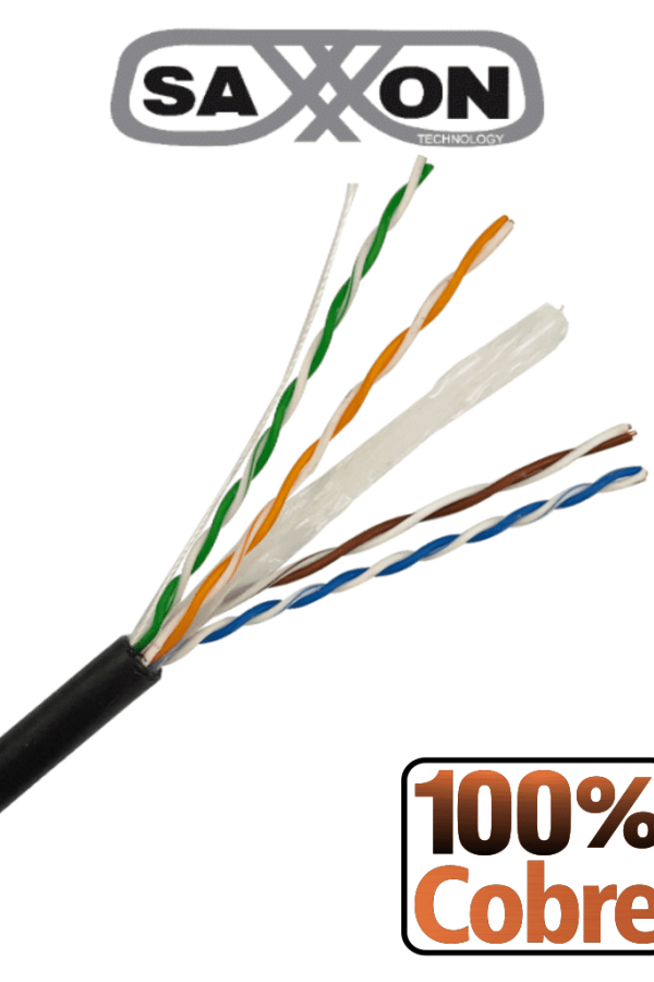 SAXXON OUTP6COP150NE - Bobina de Cable UTP Cat6 100% Cobre/ 150 Metros/ Uso Exterior/ Cubierta LDPE/ 4 Pares/ Soporta Pruebas de Rendimiento/ Cumple con Estandares ISO / IEC 11801 Ed2; EIA / TIA568B/ UL/ Ideal para Cableado de Redes y Video/