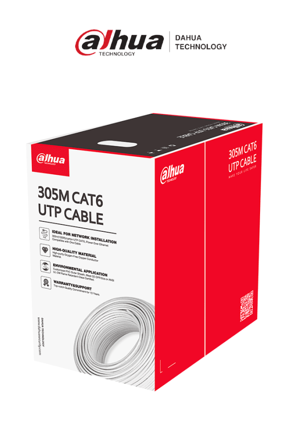 DAHUA PFM923I-6UN-C - Bobina de Cable UTP Cat 6 100% Cobre/ Color Blanco/ 305 Metros/ para Interior/ Ideal para Redes y Video/ Certificado CPR Eca Retardante/ Estandares Q/DXJ 067-2019, EN50575-2014/ LSZH/
