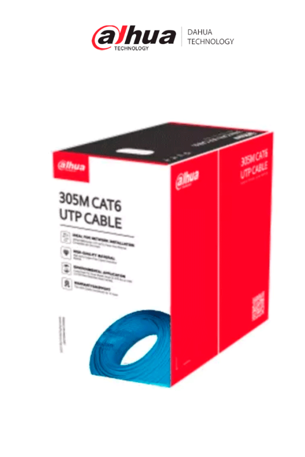 DAHUA PFM920I-6UN-C - Bobina de Cable UTP Cat 6 100% Cobre/ Color Azul/ Uso Interior/ 305 Metros/ Ideal para Redes y Video/ Certificado CPR Eca/ Estandares: Q/DXJ 067-2019,EN50575-2014/ Cumple con: IEC 60332-1-2/