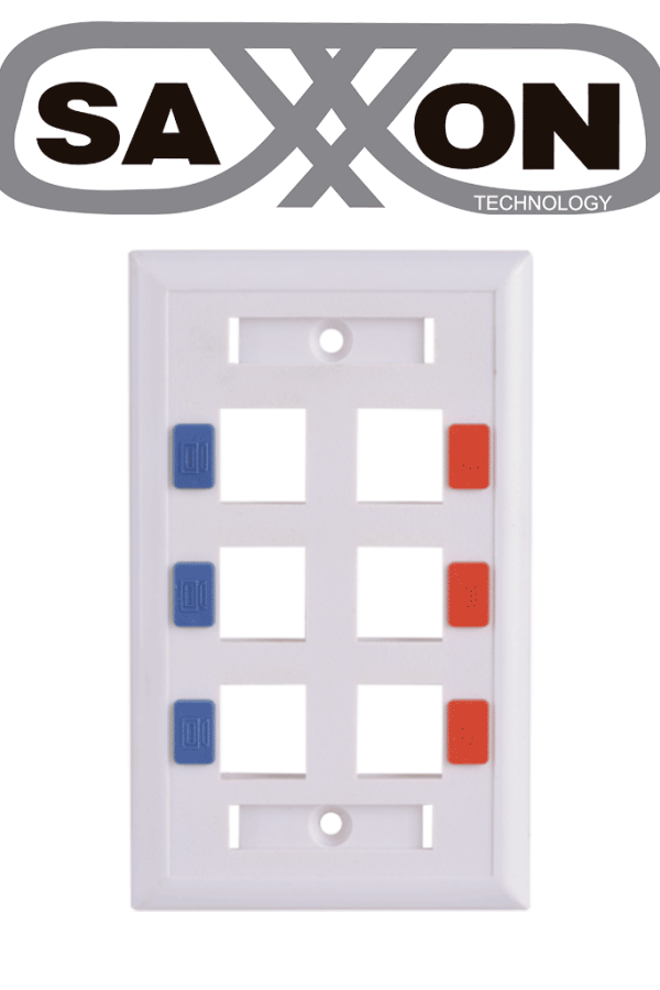 SAXXON A1756E - Placa de pared / Vertical / 6 Puertos tipo keystone / Color blanco / Con etiquetas
