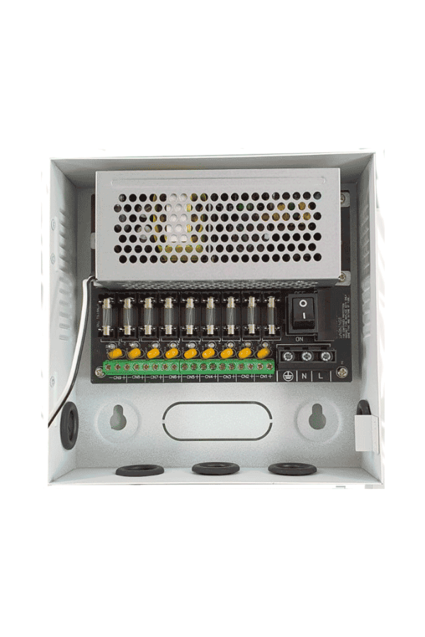 DAHUA PFM341-9CH - Fuente de Poder de 12 vcd/ 5 Amperes/ para 9 Camaras/ Fusibles Intercambiables/ Proteccion contra Sobrecargas/ Color Blanco/