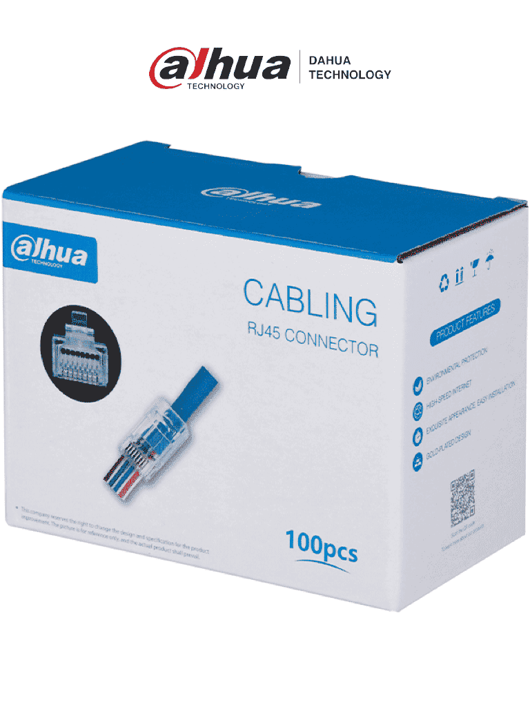 DAHUA PFM976-531-PT - Caja con 100 Plugs Pass through RJ45 Cat5e/ Chapado de Oro de 15 U
