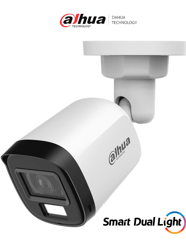 DAHUA HAC-B1A21N-U-IL-A- Cámara Bullet de 2 Megapíxeles/ Lente de 2.8 mm Apertura de Hasta 100°/ Iluminación Dual Inteligente 30 Mts IR y 20 Mts Luz Visible/ Micrófono Integrado/ Para Exterior IP67/